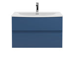 Hudson Reed Urban Wall Hung 2 Drawer Vanity Unit with Curved Ceramic Basin, Modern Bathroom Furniture in Satin Blue, 800mm