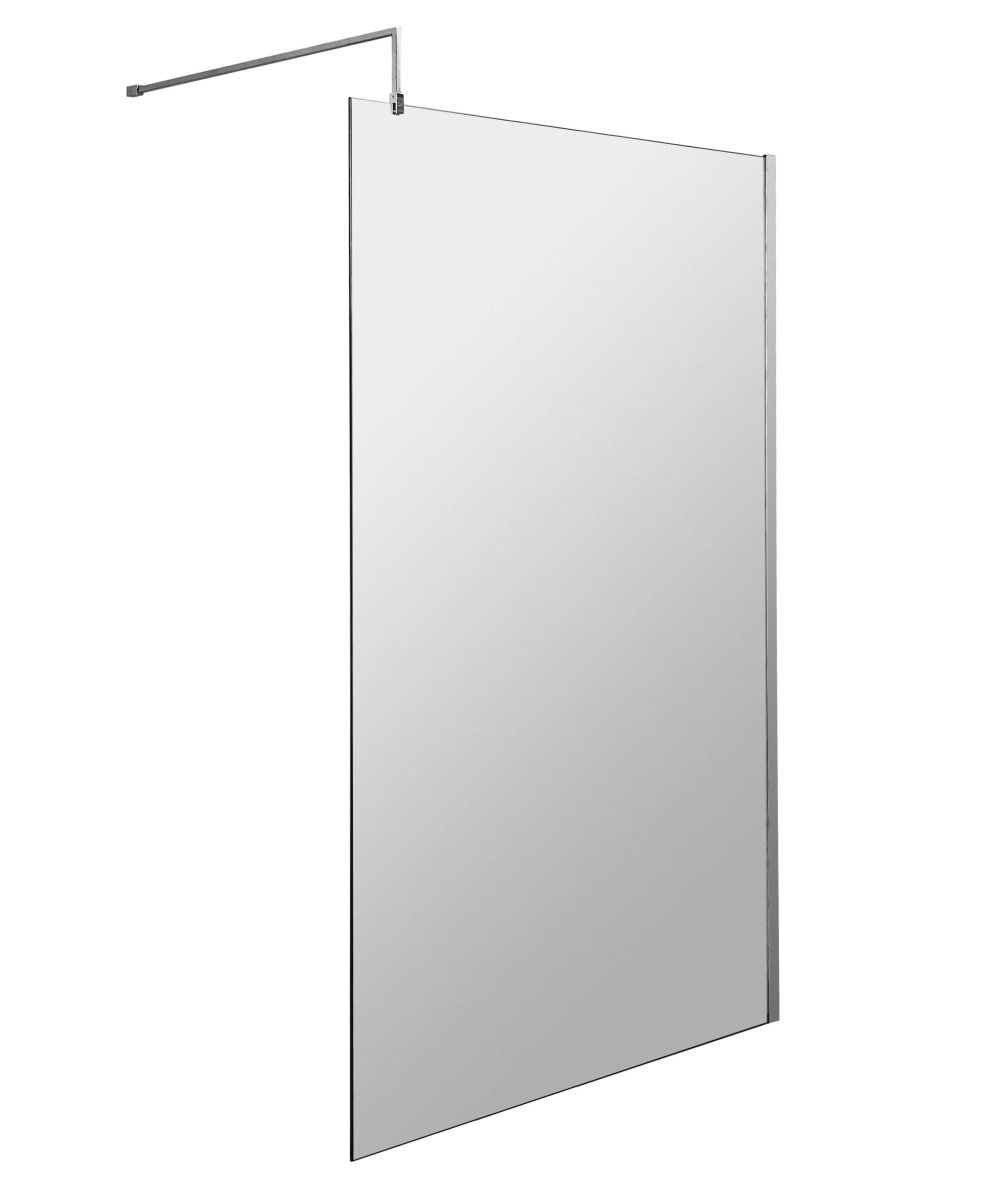 Hudson Reed Wetroom Screen & Support Bar, Durable Toughened Glass Wet Room Glass Panels Wetroom Shower Screen in Chrome, 1100mm