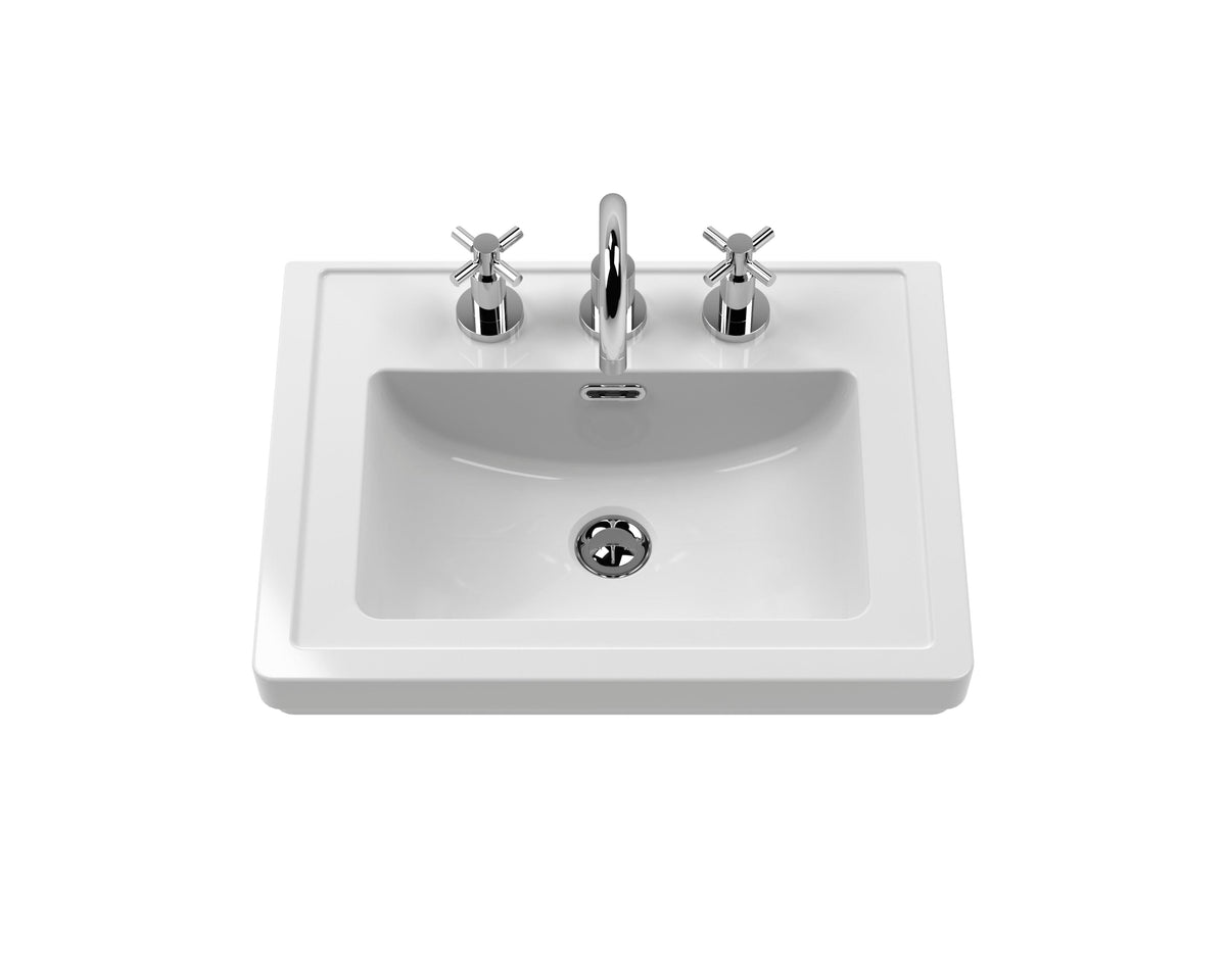 Old London Bexley Floor Standing 1 Drawer Vanity & 3 Tap Hole Fireclay Basin, Stylish Vanity Unit with Basin, Pure White, 500mm