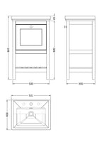 Old London Bexley Floor Standing 1 Drawer Vanity & 3 Tap Hole Fireclay Basin, Stylish Vanity Unit with Basin, Pure White, 500mm