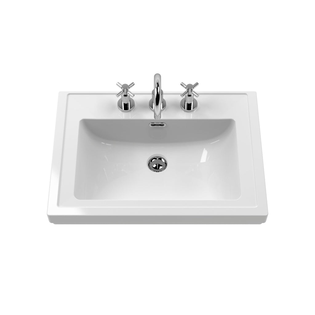Old London Bexley Floor Standing 1 Drawer Vanity & 3 Tap Hole Fireclay Basin, Stylish Vanity Unit with Basin, Pure White, 600mm