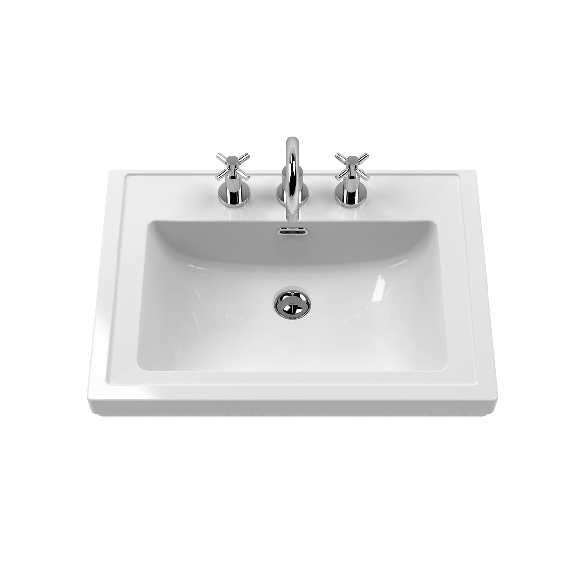Old London Bexley Floor Standing 1 Drawer Vanity & 3 Tap Hole Fireclay Basin, Stylish Vanity Unit with Basin, Pure White, 600mm