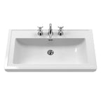 Old London Bexley Floor Standing 1 Drawer Vanity & 3 Tap Hole Fireclay Basin, Stylish Vanity Unit with Basin, Pure White, 800mm