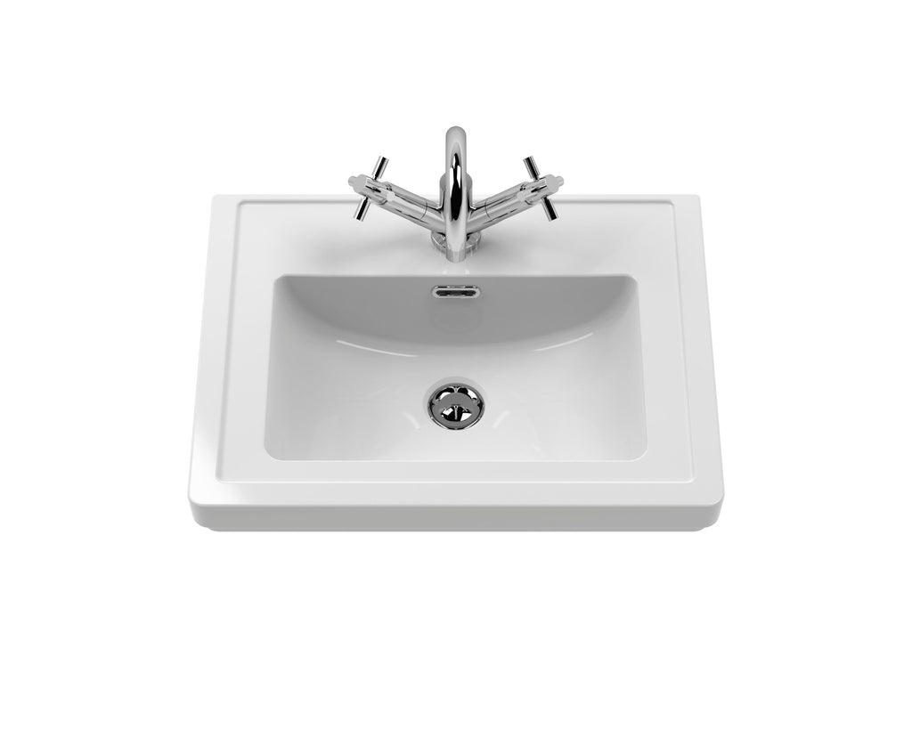 Old London Bexley Floor Standing 1 Drawer Vanity & 1 Tap Hole Fireclay Basin, Stylish Vanity Unit with Basin, Cool Grey, 500mm