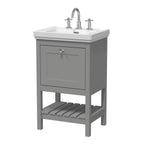 Old London Bexley Floor Standing 1 Drawer Vanity & 3 Tap Hole Fireclay Basin, Stylish Vanity Unit with Basin, Cool Grey, 500mm