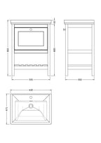 Old London Bexley Floor Standing 1 Drawer Vanity & 1 Tap Hole Fireclay Basin, Stylish Vanity Unit with Basin, Cool Grey, 600mm