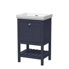 Old London Bexley Floor Standing 1 Drawer Vanity without Tap Hole Fireclay Basin, Stylish Vanity Unit with Basin, Indigo Blue, 500mm