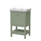 Old London Bexley Floor Standing 1 Drawer Vanity without Tap Hole Fireclay Basin, Stylish Vanity Unit with Basin, Fern Green, 500mm