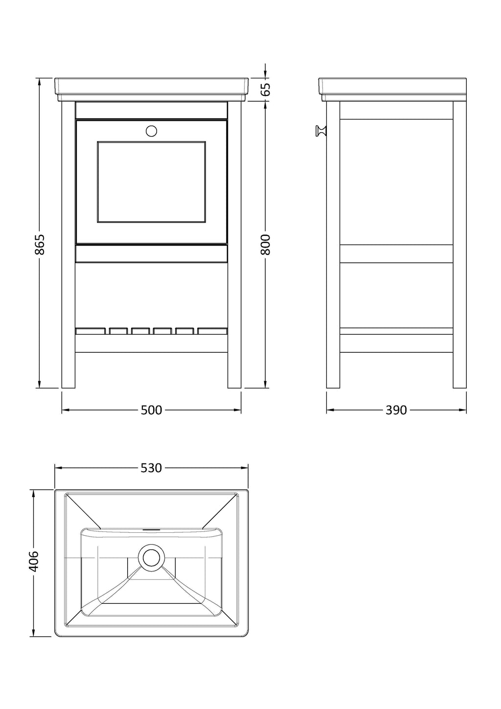 Old London Bexley Floor Standing 1 Drawer Vanity without Tap Hole Fireclay Basin, Stylish Vanity Unit with Basin, Fern Green, 500mm
