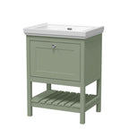 Old London Bexley Floor Standing 1 Drawer Vanity without Tap Hole Fireclay Basin, Stylish Vanity Unit with Basin, Fern Green, 600mm