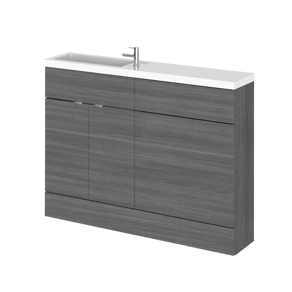 Hudson Reed Fusion Floor Standing 2 Door Vanity Basin & WC Combination Compact, Sink Vanity Unit, Anthracite Woodgrain, 1200mm
