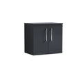 Nuie Arno Wall Hung 2-Door Vanity Unit & Laminate Worktop in Satin Soft Black, Modern Counter Top Vanity Unit in Soft Black, 600mm