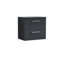 Nuie Arno Wall Hung 2-Drawer Modern Vanity Unit with Satin Soft Black Laminate Worktop, Stylish Counter Top Vanity Unit in Soft Black, 600mm
