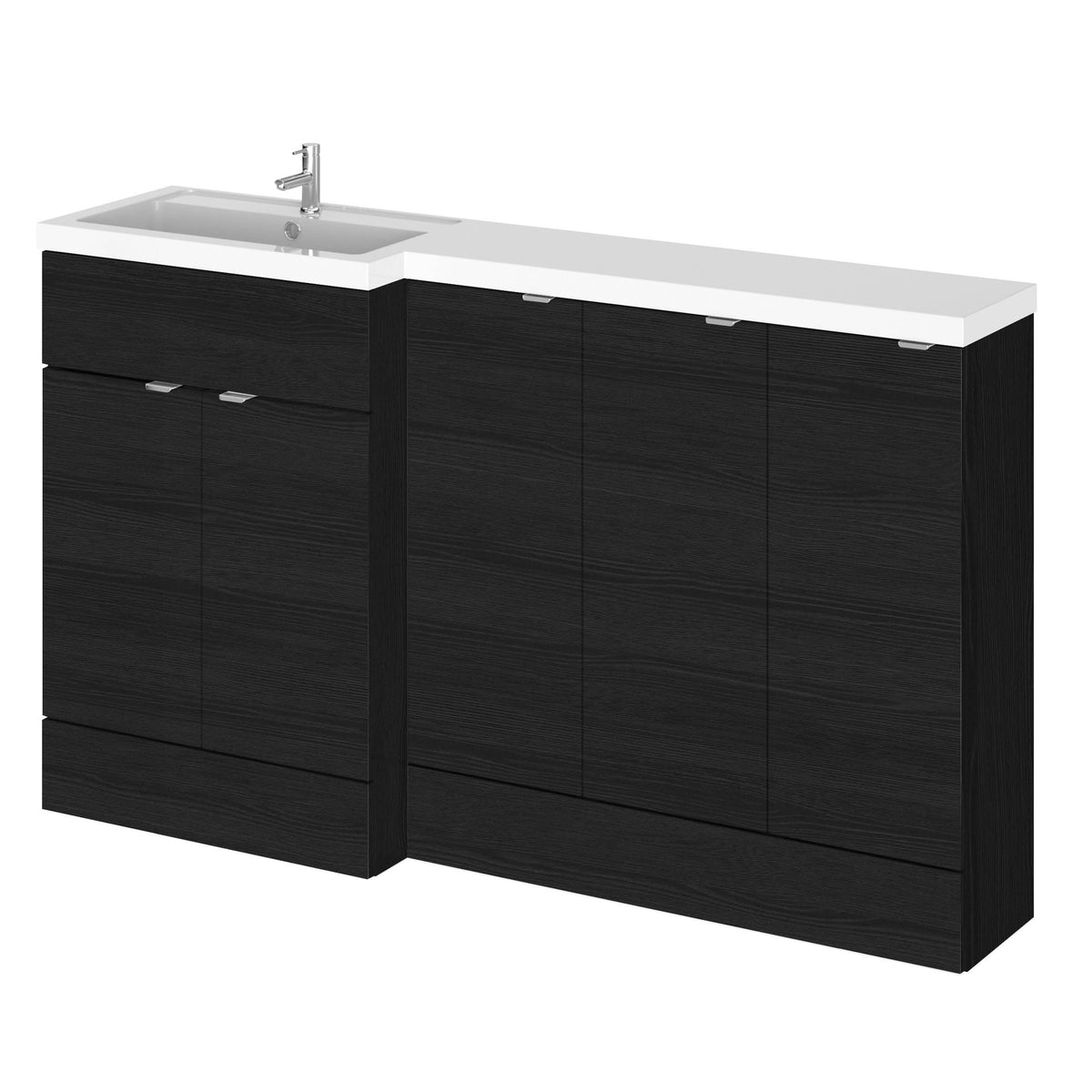 Hudson Reed Fusion Floor Standing 5 Door Vanity Basin Left Hand Combination, Sink Vanity Unit, Charcoal Black, 1500mm
