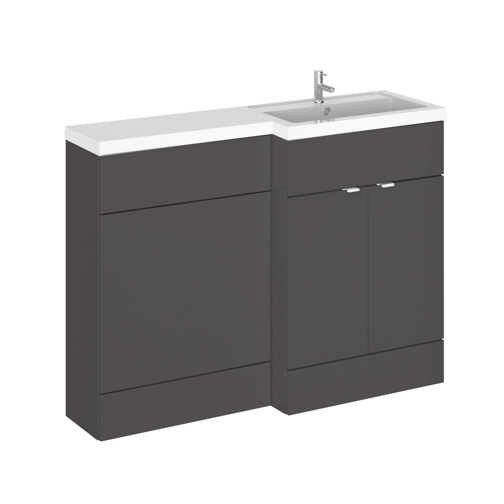 Hudson Reed Fusion Floor Standing 2 Door Vanity Basin & WC Right Hand Combination, Bathroom Storage Unit, Gloss Grey, 1200mm