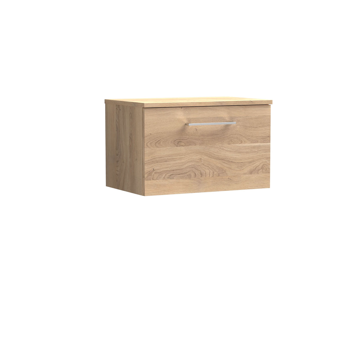 Nuie Arno Wall Hung 1-Drawer Vanity & Bleached Cuneo Oak Worktop, Stylish Counter Top Vanity Unit in Bleached Oak, 600mm