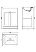Nuie Classique Floor Standing 2 Door Vanity Unit Without Tap Hole Fireclay Basin, Elegant Sink Vanity Unit in Satin White, 600mm