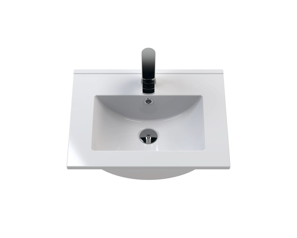 Hudson Reed Fluted Wall Hung 2-Drawer Vanity and Minimalist Basin, Contemporary Sink Vanity Unit, Soft Black, 500mm