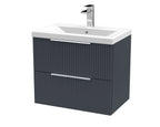 Hudson Reed Fluted Wall Hung 2-Drawer Vanity and Mid-Edge Basin, Contemporary Sink Vanity Unit, Soft Black, 600mm