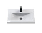 Hudson Reed Fluted Wall Hung 2-Drawer Vanity and Mid-Edge Basin, Contemporary Sink Vanity Unit, Soft Black, 600mm