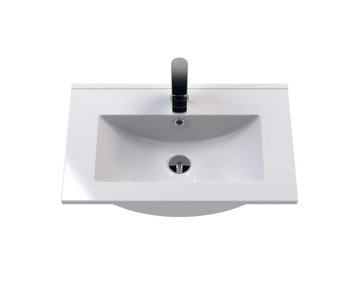 Hudson Reed Fluted Wall Hung 2-Drawer Vanity and Minimalist Basin, Contemporary Sink Vanity Unit, Soft Black, 600mm