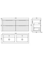 Hudson Reed Fluted Wall Hung 4-Drawer Vanity and Double Polymarble Basin, Contemporary Sink Vanity Unit, Soft Black, 1200mm