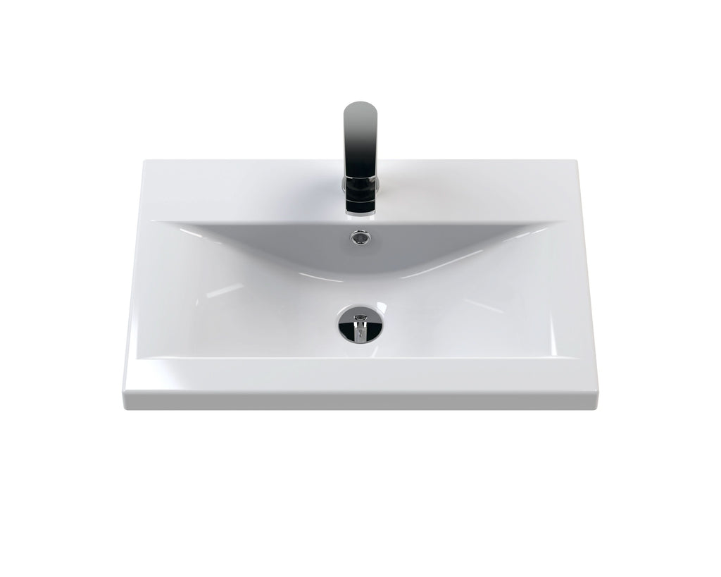 Hudson Reed Fluted Wall Hung 1-Drawer Vanity and Mid-Edge Basin, Contemporary Sink Vanity Unit, Soft Black, 600mm