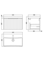 Hudson Reed Fluted Wall Hung 1-Drawer Vanity and Thin-Edge Basin, Contemporary Sink Vanity Unit, Soft Black, 600mm