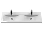 Hudson Reed Fluted Wall Hung 2-Drawer Vanity and Double Ceramic Basin, Contemporary Sink Vanity Unit, Soft Black, 1200mm