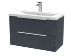 Hudson Reed Fluted Wall Hung 2-Drawer Vanity and Mid-Edge Basin, Contemporary Sink Vanity Unit, Soft Black, 800mm