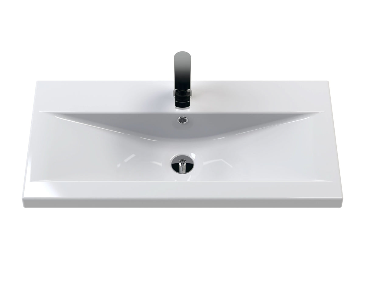 Hudson Reed Fluted Wall Hung 2-Drawer Vanity and Mid-Edge Basin, Contemporary Sink Vanity Unit, Soft Black, 800mm