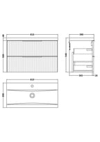 Hudson Reed Fluted Wall Hung 2-Drawer Vanity and Mid-Edge Basin, Contemporary Sink Vanity Unit, Soft Black, 800mm