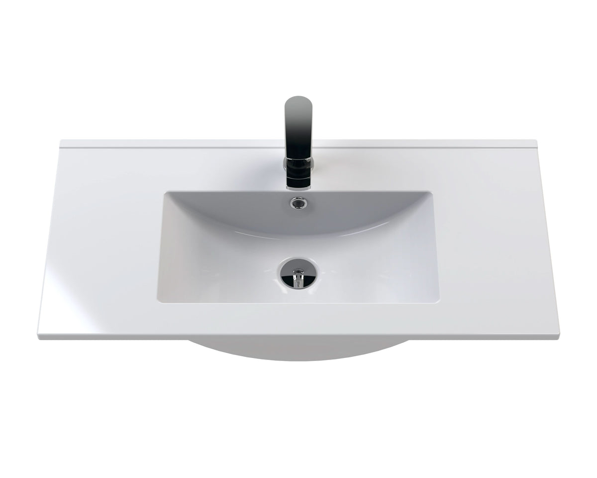 Hudson Reed Fluted Wall Hung 2-Drawer Vanity and Minimalist Basin, Contemporary Sink Vanity Unit, Soft Black, 800mm