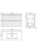 Hudson Reed Fluted Wall Hung 2-Drawer Vanity and Minimalist Basin, Contemporary Sink Vanity Unit, Soft Black, 800mm