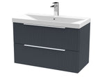 Hudson Reed Fluted Wall Hung 2-Drawer Vanity and Thin-Edge Basin, Contemporary Sink Vanity Unit, Soft Black, 800mm