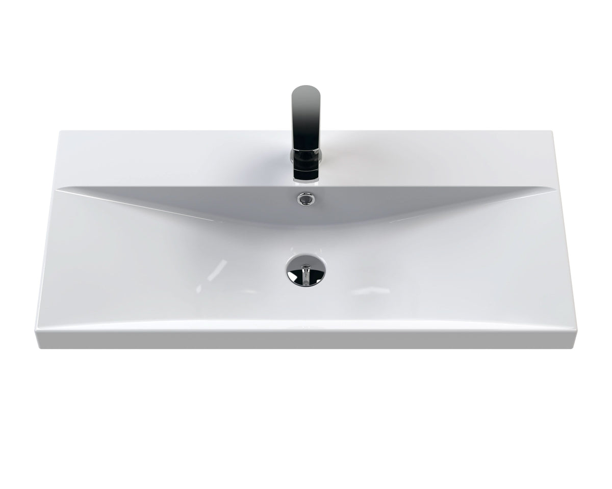 Hudson Reed Fluted Wall Hung 2-Drawer Vanity and Thin-Edge Basin, Contemporary Sink Vanity Unit, Soft Black, 800mm