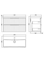 Hudson Reed Fluted Wall Hung 2-Drawer Vanity and Thin-Edge Basin, Contemporary Sink Vanity Unit, Soft Black, 800mm