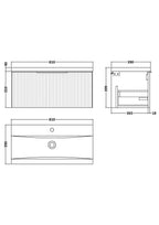 Hudson Reed Fluted Wall Hung 1-Drawer Vanity and Mid-Edge Basin, Contemporary Sink Vanity Unit, Soft Black, 800mm