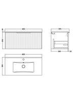 Hudson Reed Fluted Wall Hung 1-Drawer Vanity and Minimalist Basin, Contemporary Sink Vanity Unit, Soft Black, 800mm