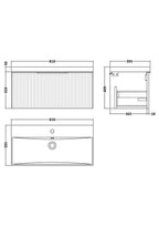 Hudson Reed Fluted Wall Hung 1-Drawer Vanity and Thin-Edge Basin, Contemporary Sink Vanity Unit, Soft Black, 800mm