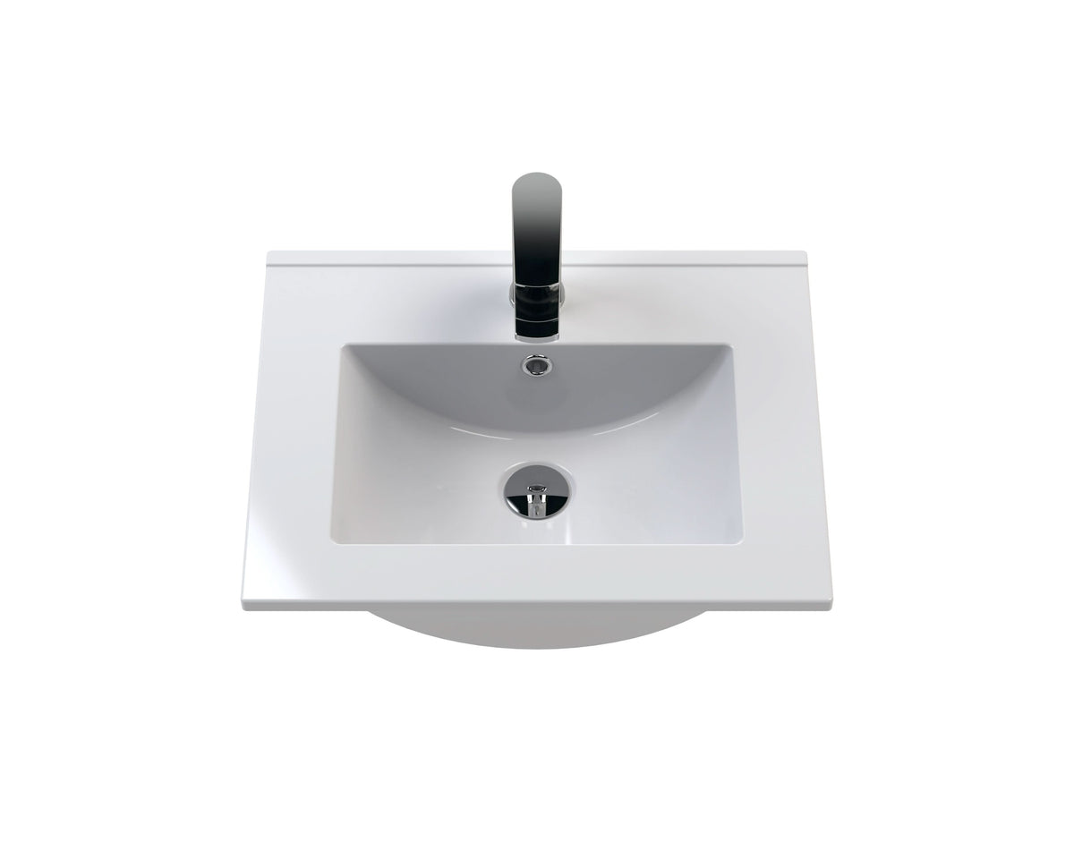 Hudson Reed Fluted Wall Hung 1-Drawer Vanity and Minimalist Basin, Contemporary Sink Vanity Unit, Satin White, 500mm