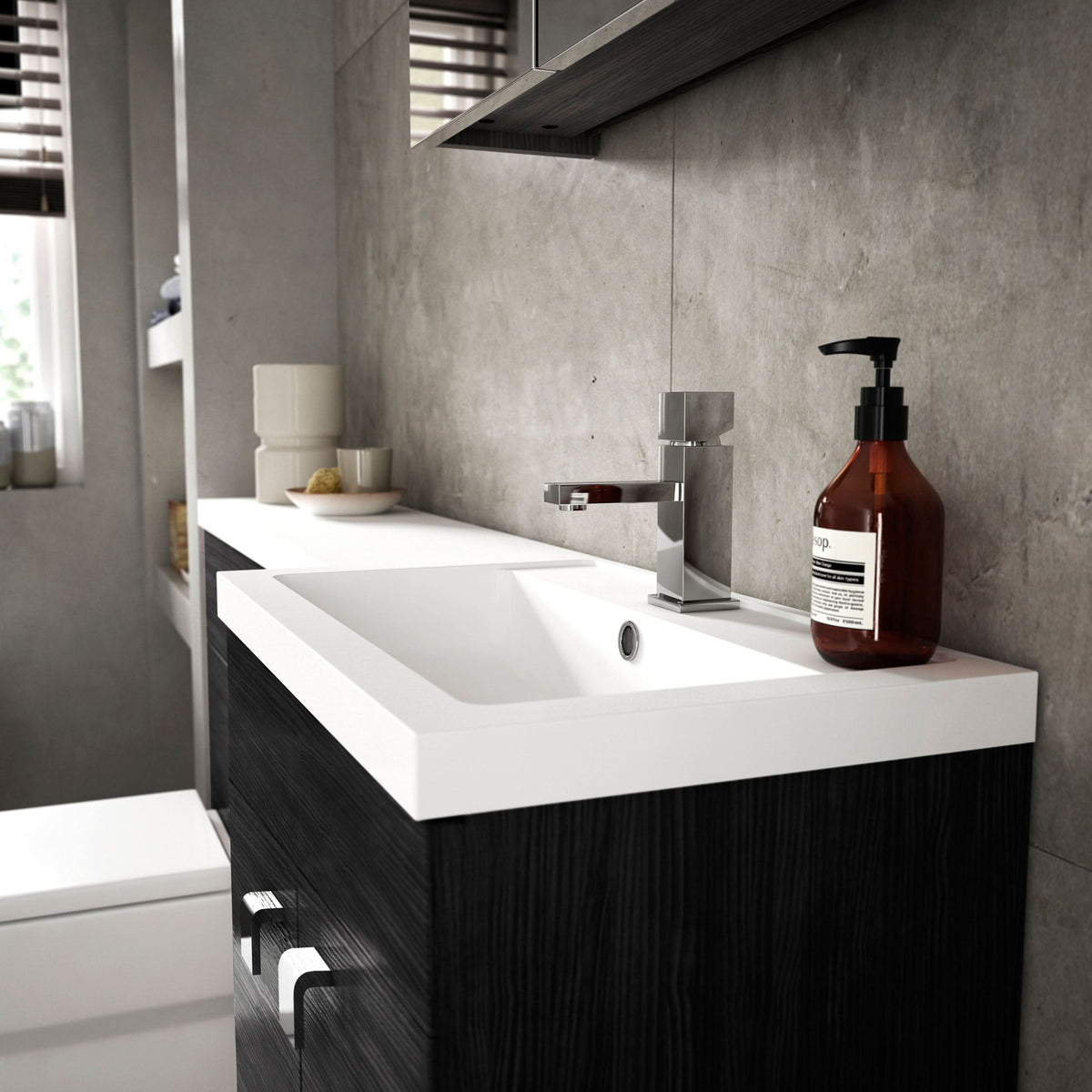 Hudson Reed Fusion Floor Standing 2 Door Vanity Basin & WC Left Hand Combination, Sink Vanity Unit, Charcoal Black, 1200mm