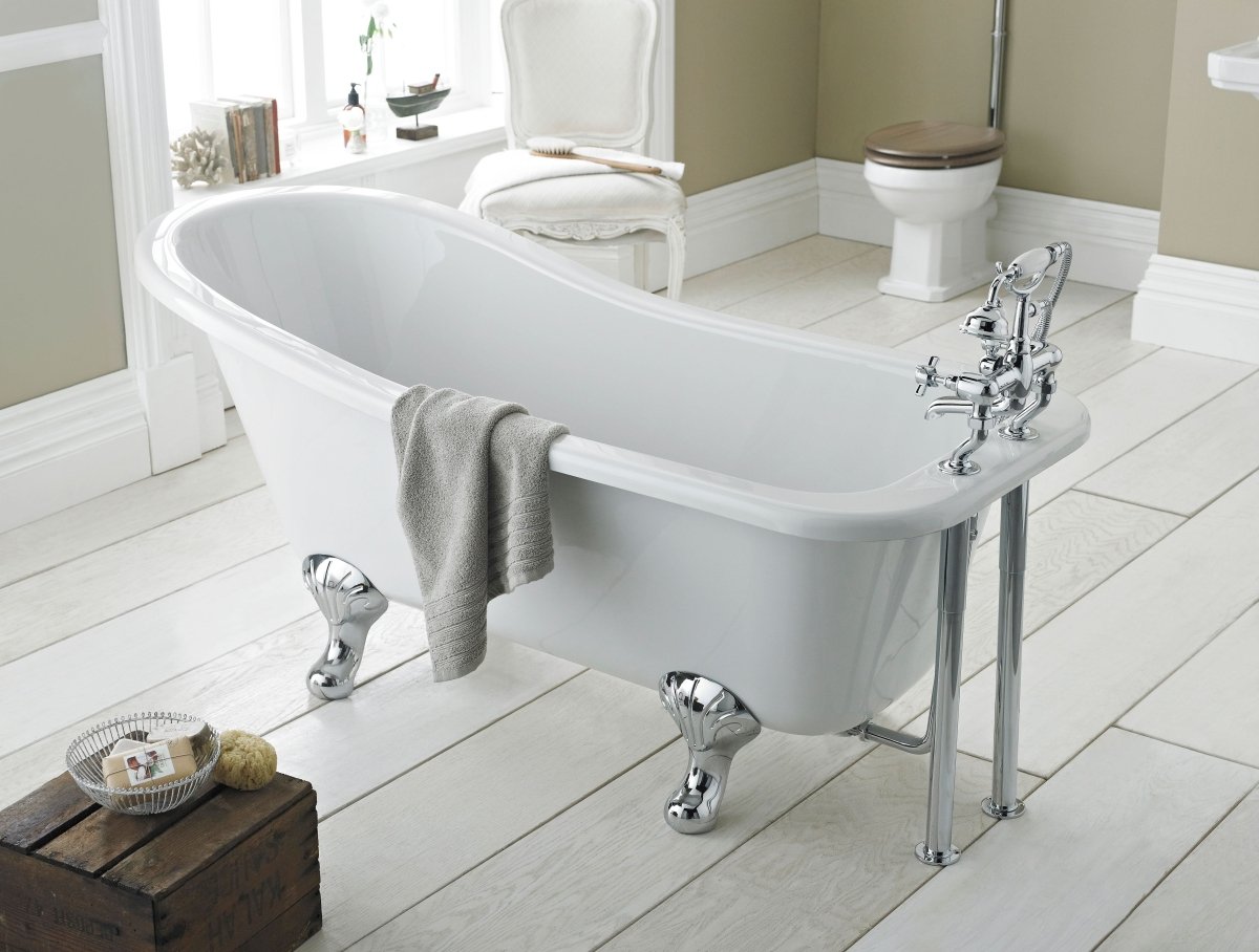 Old London Brockley Freestanding Bath Tub with Pride Leg Set, Durable Single Ended Traditional Bathroom Style in White, 1700mm