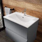 Hudson Reed Urban Wall Hung 2 Drawer Vanity Unit with Minimalist Ceramic Basin, Modern Bathroom Furniture in Satin Grey, 800mm