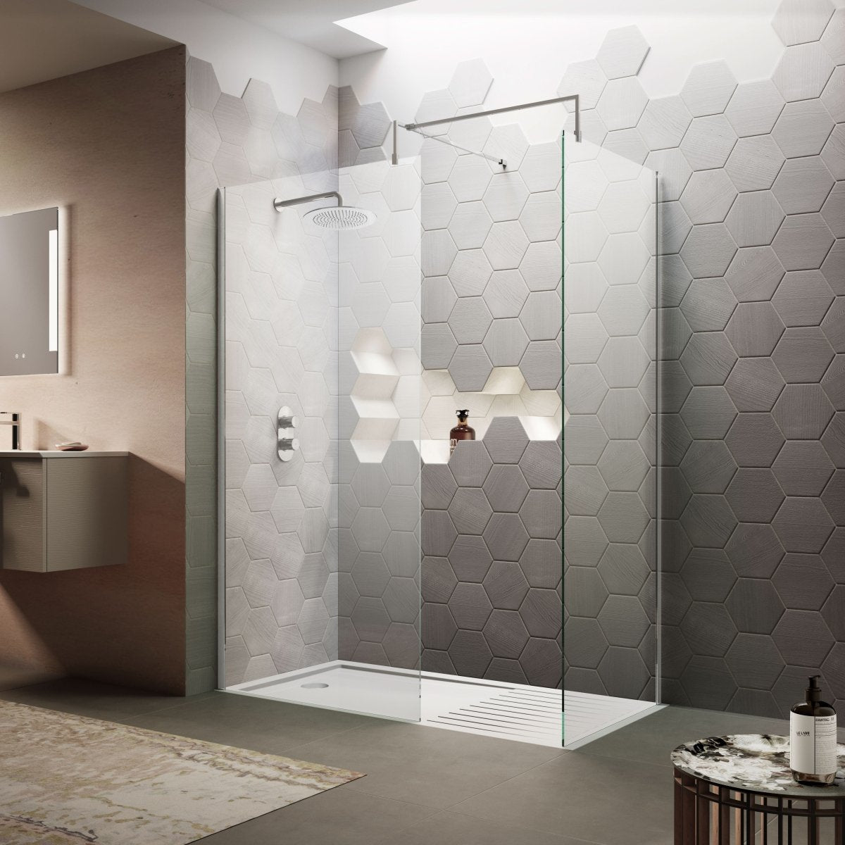 Hudson Reed Wetroom Screen & Support Bar, Durable Toughened Glass Wet Room Glass Panels Wetroom Shower Screen in Chrome, 1100mm