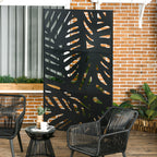 6.5FT Decorative Outdoor Divider, Metal Privacy Screen with Stand, Leaf Style, Black