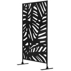 6.5FT Decorative Outdoor Divider, Metal Privacy Screen with Stand, Leaf Style, Black