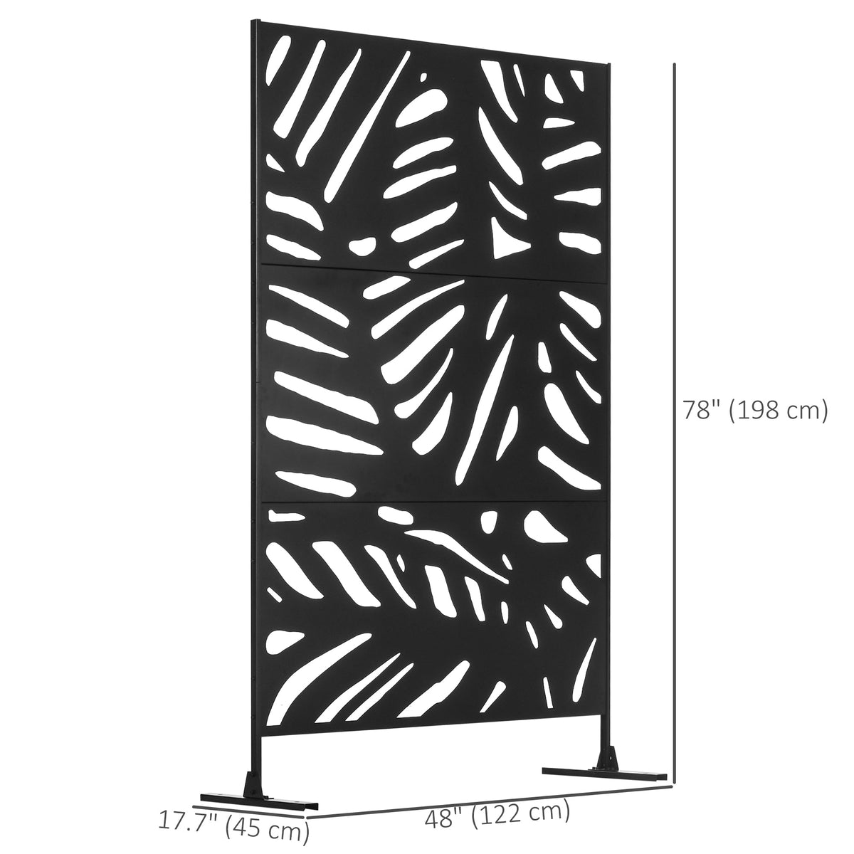 6.5FT Decorative Outdoor Divider, Metal Privacy Screen with Stand, Leaf Style, Black