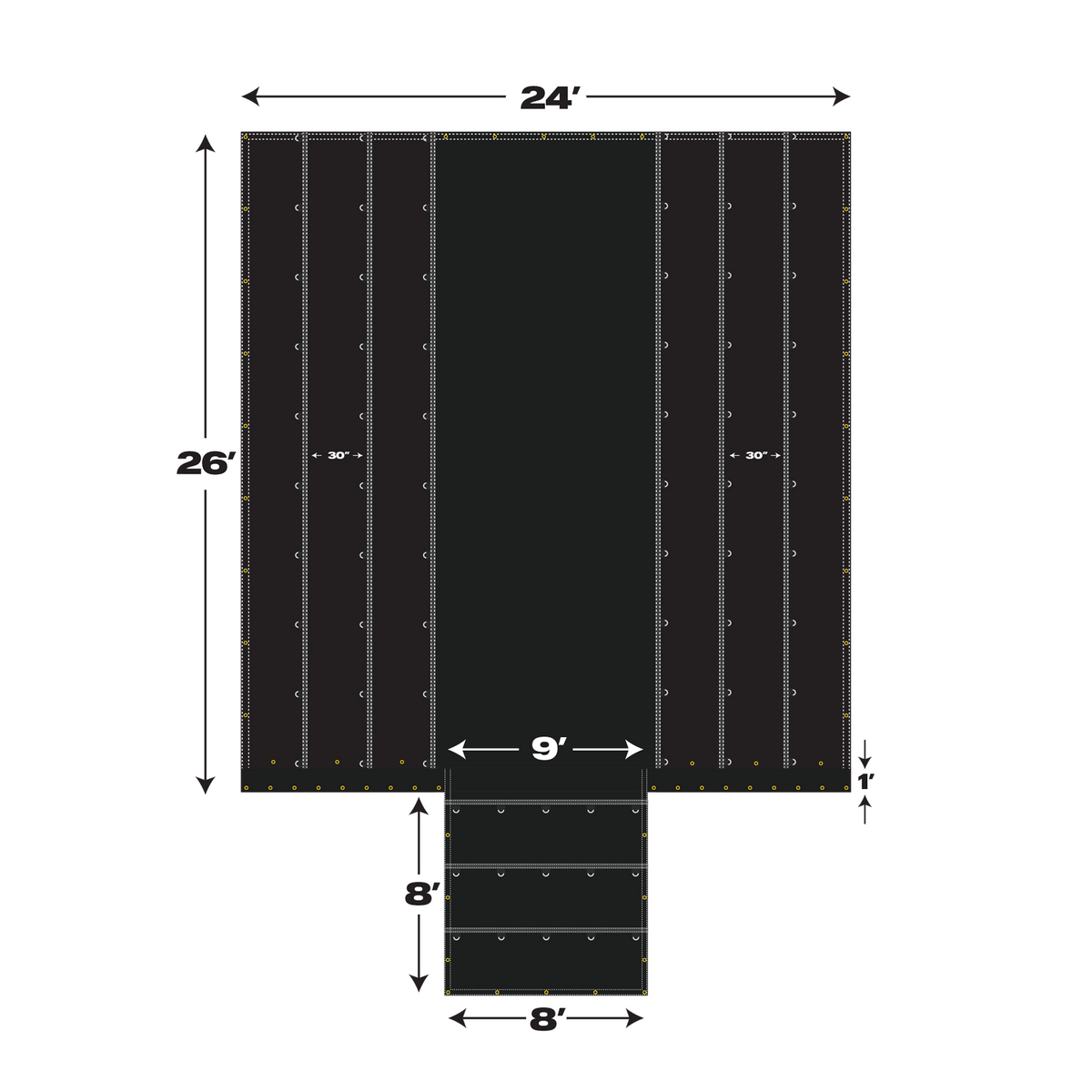 Lightweight Lumber Tarp 24' X 26' - 3 Rows of D-Rings & End Flap