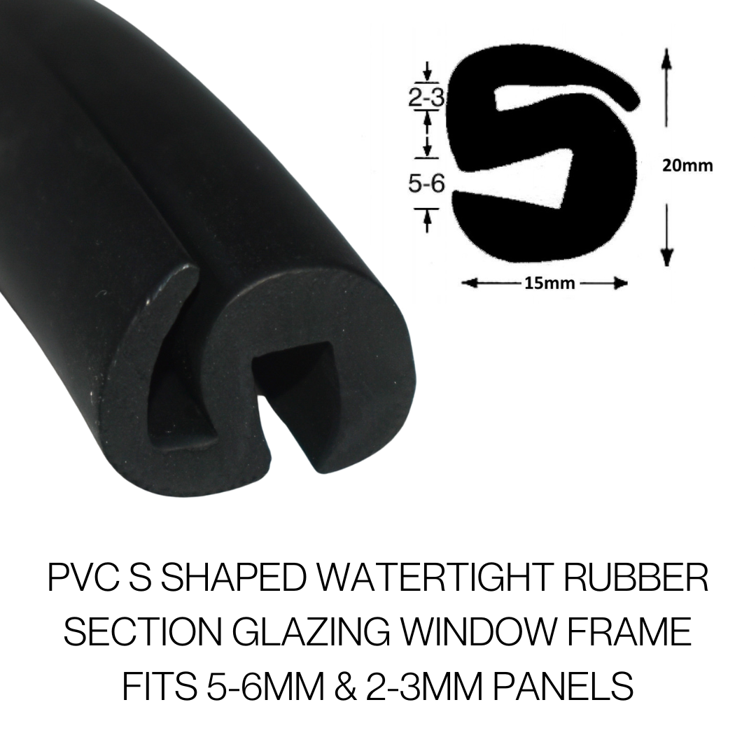 TSEC 884.6 EPDM S-Shaped Rubber Section Glazing Seal - Durable and Weather-Resistant (Fits 5-6mm and 2-3mm panels)